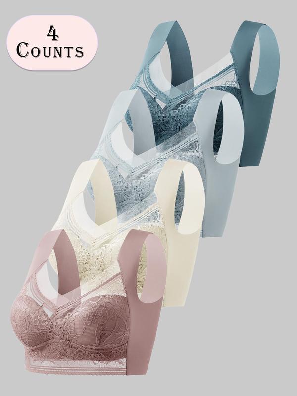 Women's Contrast Lace Wireless Push Up Bra, Soft Comfortable Breathable Lingerie Top for Daily Wear, Basic Womenswear for Lady, Lingerie for All Seasons